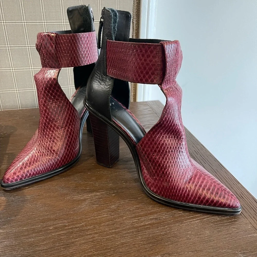 Tibi Burgundy and Black Cutout Booties, size 38